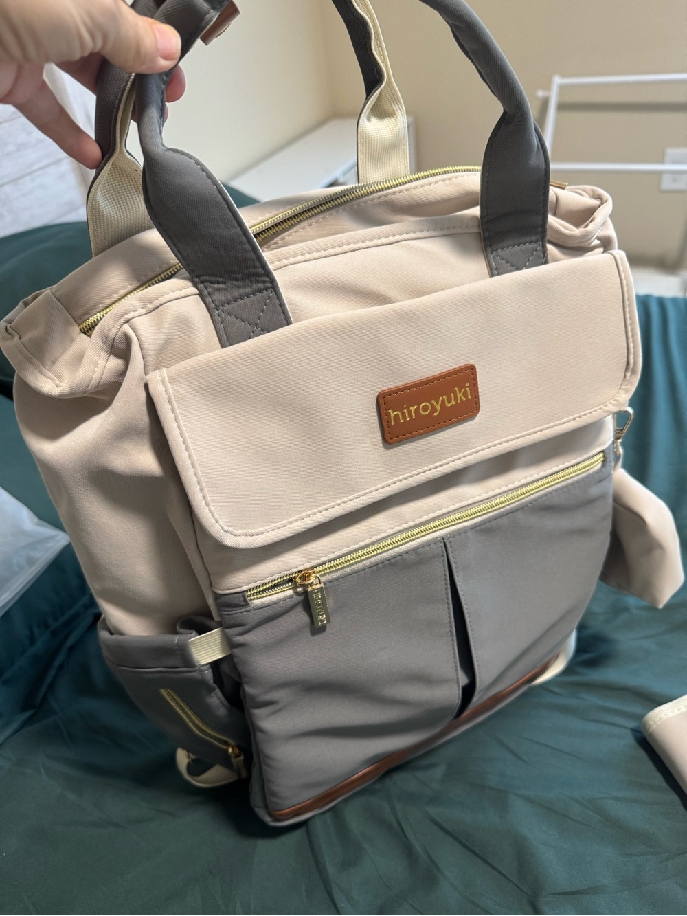 Two-Tone Gray & Cream Backpack Diaper Bag - Picture 13 of 14